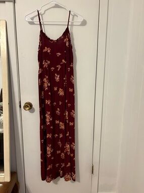 Xhilaration Burgundy Floral Spaghetti-Strap Maxi Dress
